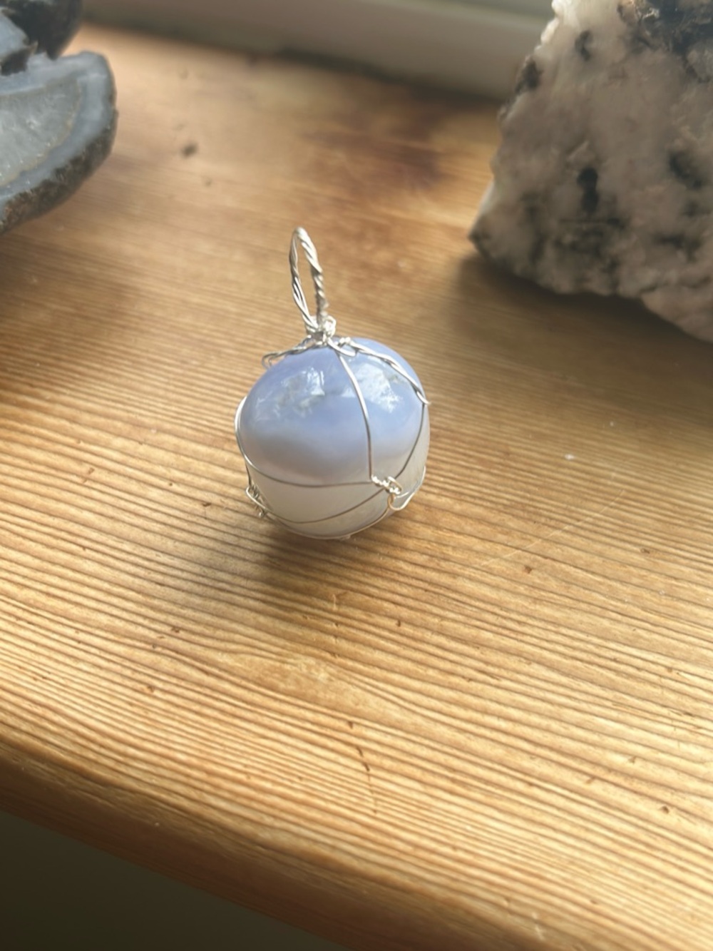 Handcrafted Silver Wire Blue Lace Agate Pendant